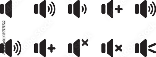 Flat Black Sound Control Icons for User Interface Elements