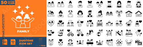 Family Duotone Editable Icons set. Vector illustration in modern thin duotone style of family icons: parents, mother, father, children, etc