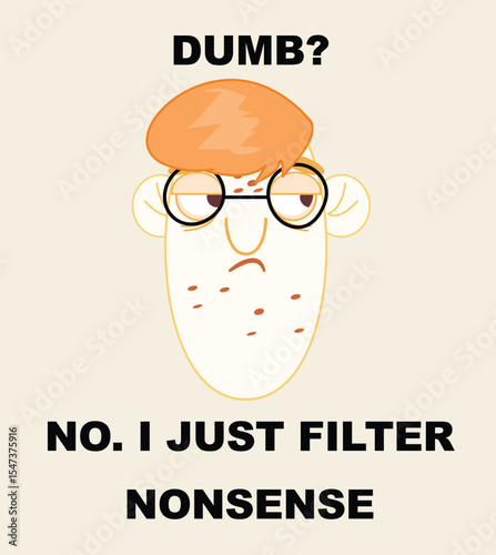 Sarcastic redhead nerd illustration, comic vector art with witty expression, perfect for trendy digital prints