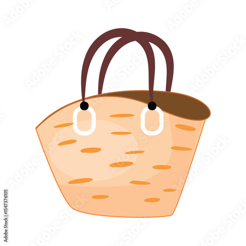Classic straw tote bag, beach style, hand-drawn summer fashion, natural material, stylish digital art