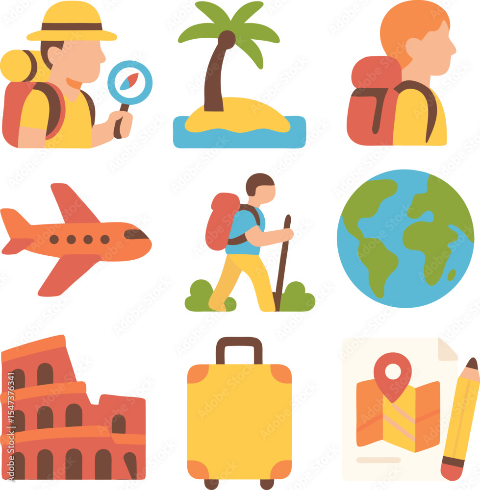 Fototapeta premium Travel and Vacation Flat Icon Collection