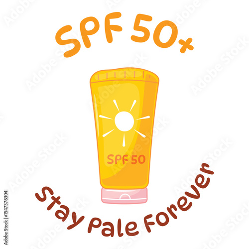 Vector of sunscreen cream bottle with SPF 50 label, cartoon summer skincare concept