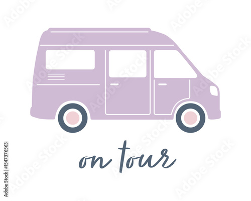 Illustrated violet camping bus symbol on tour
