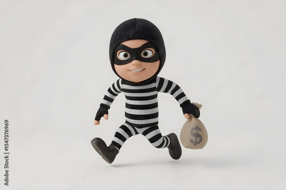 Fototapeta premium Cartoon thief running with money bag