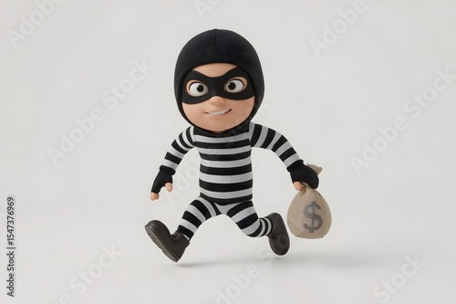 Cartoon thief running with money bag photo