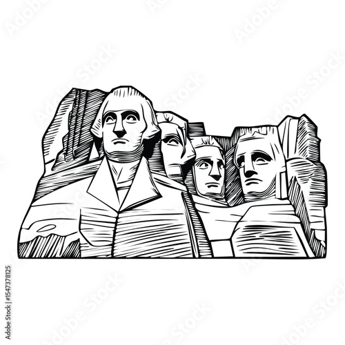 Mount Rushmore, USA - Minimal vector line illustration of Mount Rushmore with carved faces