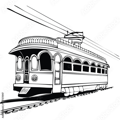 Mumbai Local Train_Minimal vector line illustration of a Mumbai local train