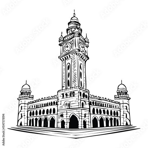 Rajabai Clock Tower_Minimal vector line illustration of Rajabai Clock Tower, blend of Veneti