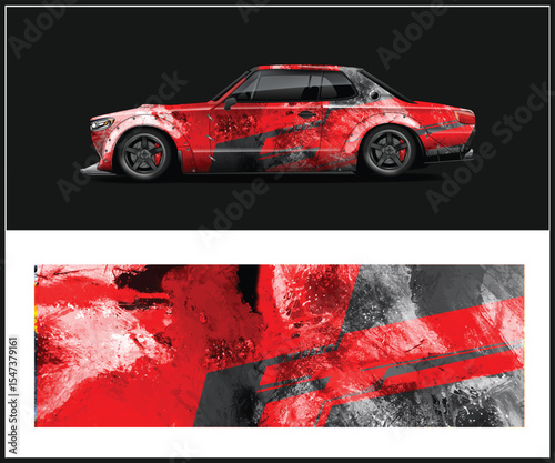 Red and Gray Abstract Car Design with Matching Wrap Pattern