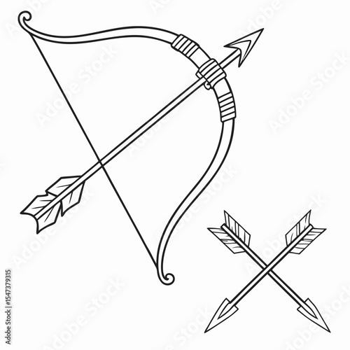 Bow and arrow set line art illustration archery hunting weapon