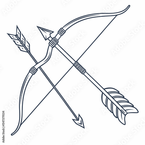 Classic bow and arrow hunting archery weaponry illustration
