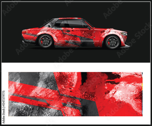 Custom Red and Gray Sports Car with Abstract Paint Splatter Design