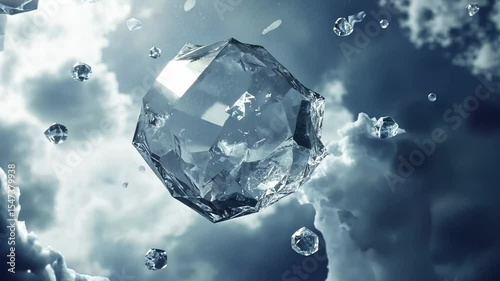 Ice crystals floating in a cloudy sky