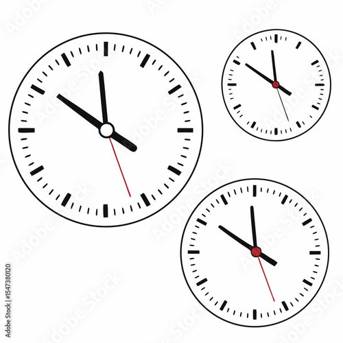Three analog clocks showing different times time management concept