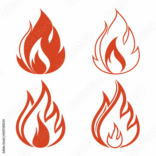 Four stylized flame icons fire symbols design elements