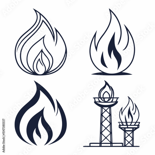 Abstract flame icons set fire energy gas oil industry logo design