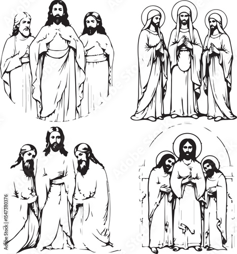 Traditional Orthodox Trinity Illustration. Editable Vector Illustration.