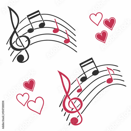 Musical notes hearts love song valentines day romance music