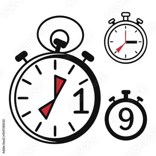 Stopwatch timer icons showing one and nine seconds