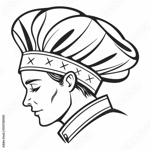 Female chef profile line art illustration cooking baker pastry