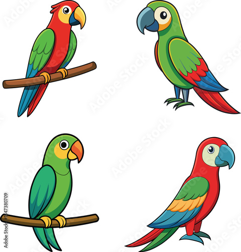 Green Parrot Perched on Branch
