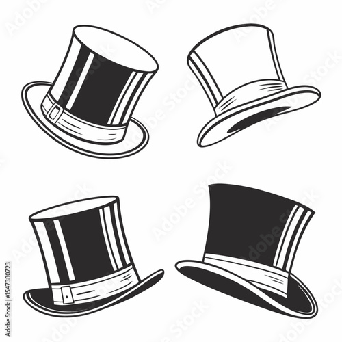Four classic top hats elegant gentleman fashion accessories