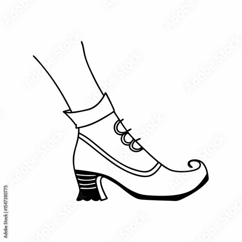 Elegant line art illustration of a woman's stylish shoe with a pointed toe and high heel on a white background