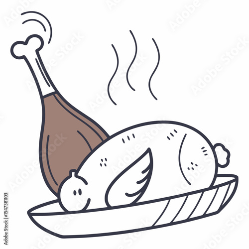Delicious roasted chicken leg and thigh on plate