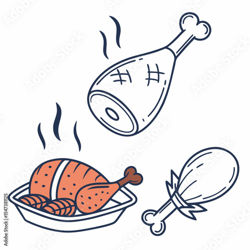 Roasted chicken dinner delicious food illustration steaming hot meal