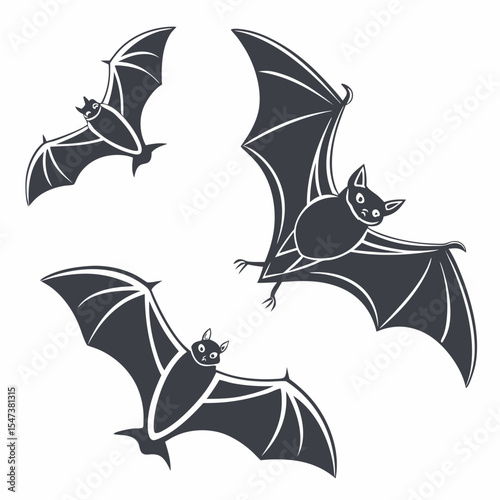 Three bats flying silhouettes halloween night creatures