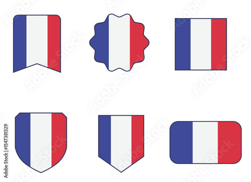 : Flag of France in modern abstract shapes, waving, badge, design template. vector