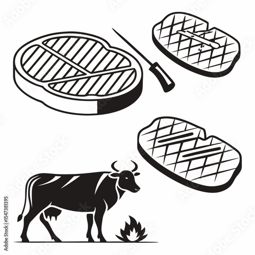 Grilled steak cow barbecue meat food illustration