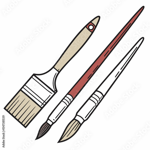 Three paintbrushes art supplies drawing painting tools illustration