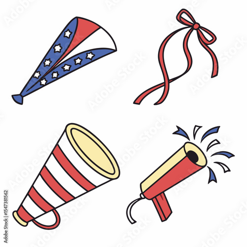 Festive fourth of july party noisemakers and decorations