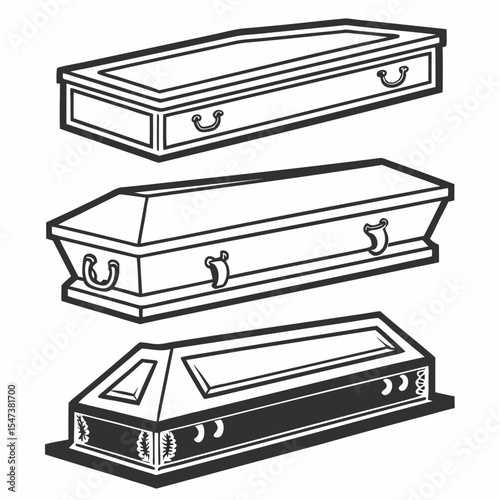 Three different styles of caskets funeral coffins burial death