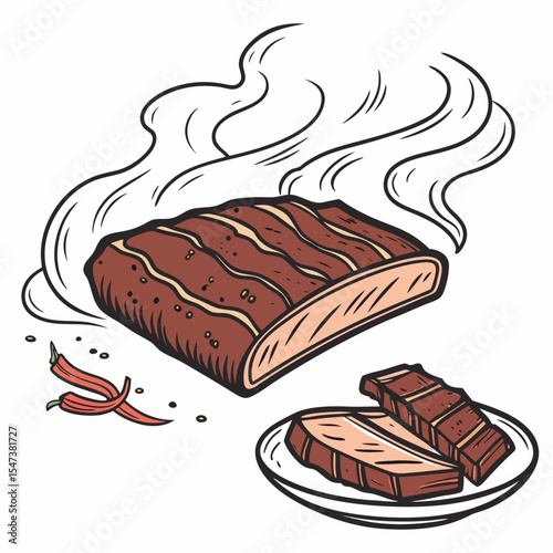Delicious grilled steak sizzling hot steaming meat