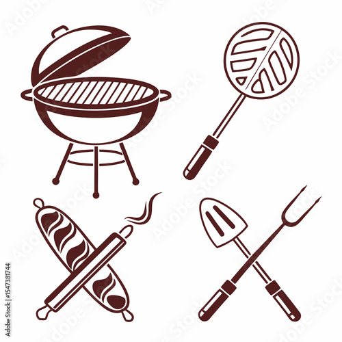 Barbecue grill tools icons set summertime cooking utensils