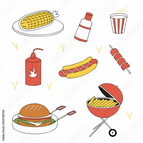 Summer bbq grill food hot dog burger corn