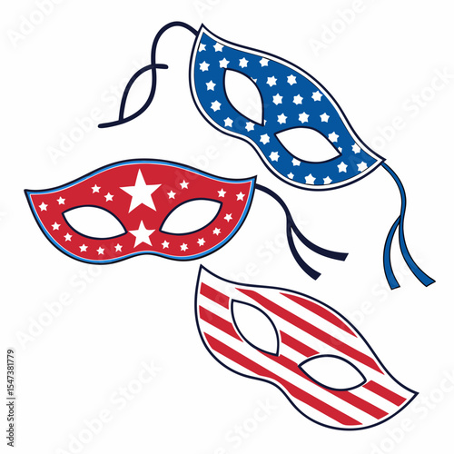 Patriotic party masks set isolated on white background