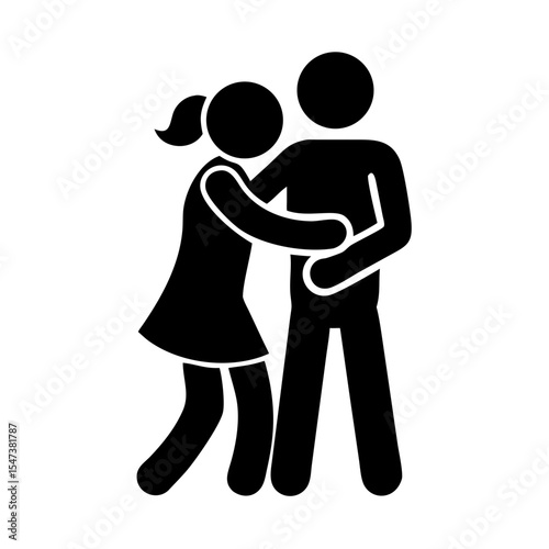 Couple hugging silhouette icon design, vector shape, transparent background