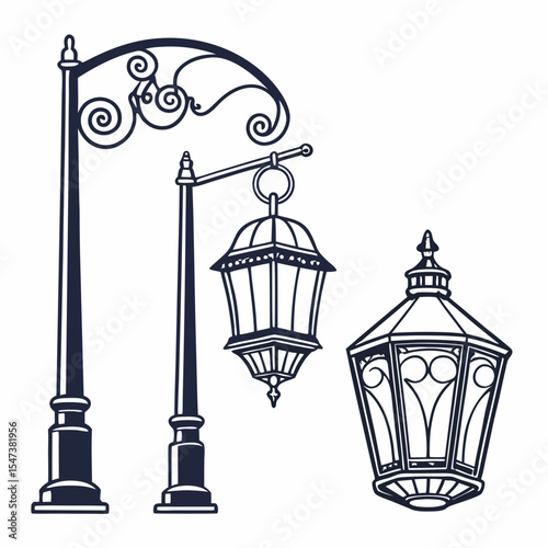 Elegant ornate street lamps vintage design elements