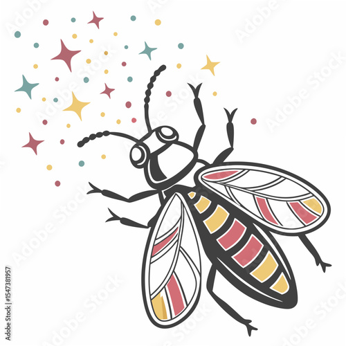 Magical stylized bee illustration transparent background design element