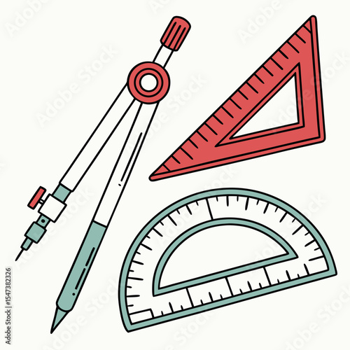 Geometry tools compass protractor triangle ruler