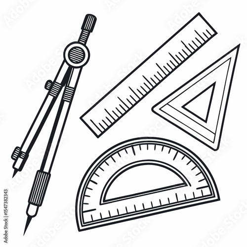 Geometry tools compass ruler protractor triangle