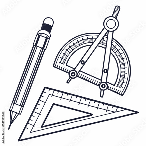 Geometry tools pencil compass protractor triangle