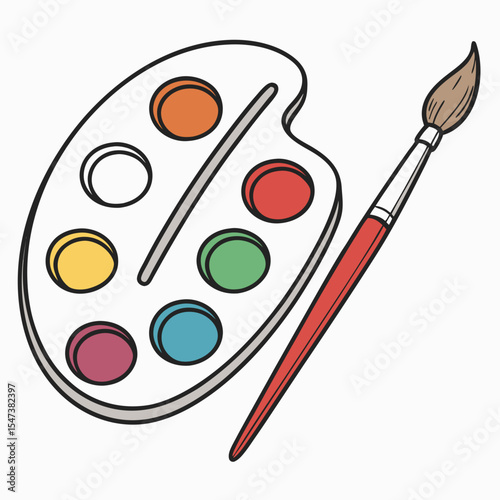 Colorful paint palette with paintbrush artistic supplies for painting