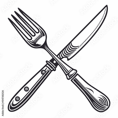 Crossed fork and knife cutout design element