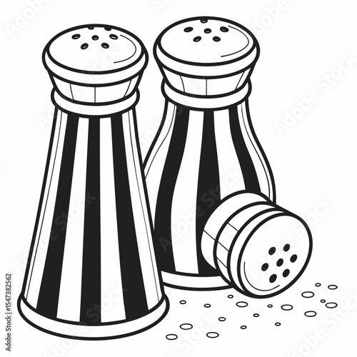 Striped salt and pepper shakers spilling seasoning