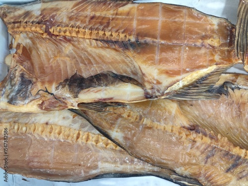 smoked bighead carp fillet close-up