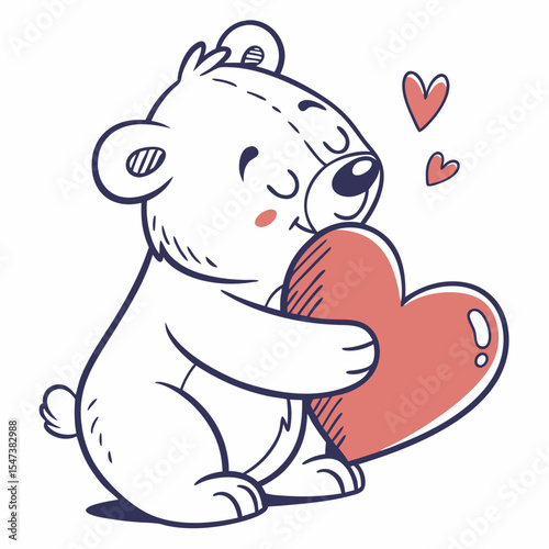 Cute polar bear hugging big heart valentines day